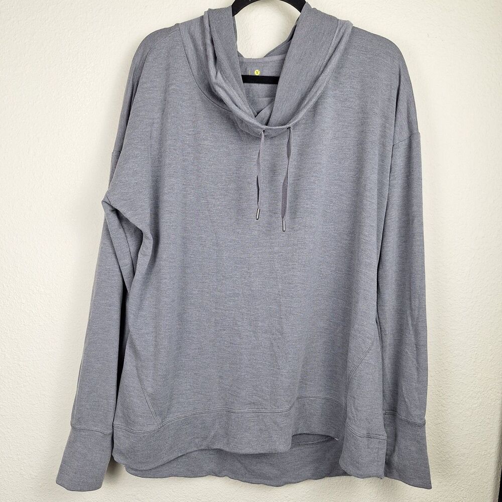 Xersion Cowl Neck Pullover Hoodie Gray Slub Knit Sweatshirt Athletic Lounge XL
